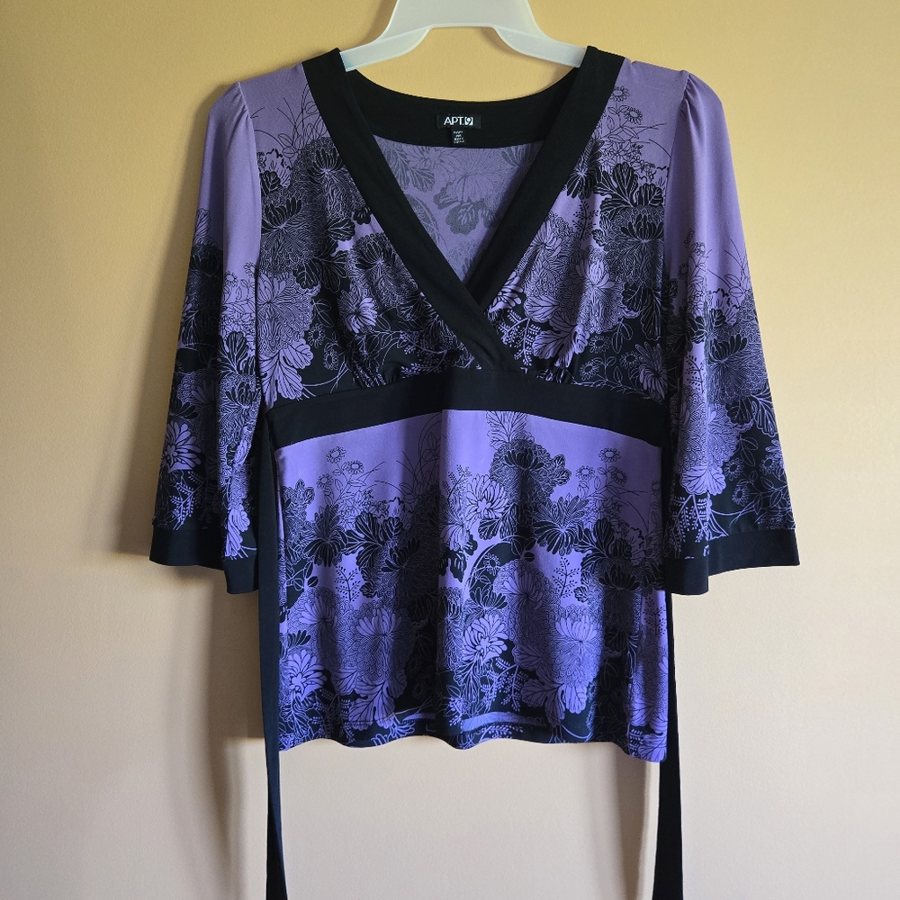 Apt. 9 Eye Catching Floral Tie Blouse, PM (PTP=18") - Picture 1 of 5
